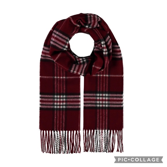 Neiman Marcus Cashmere Classic Plaid Unisex Scarf in Burgundy Size OS - Picture 1 of 10